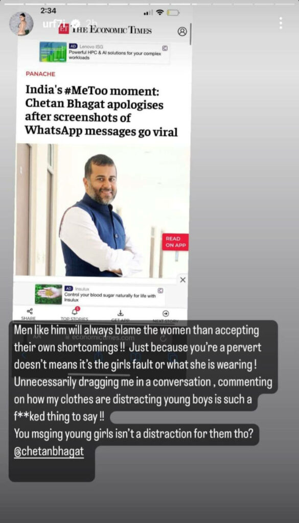 Urfi Javed Leaks WhatsApp Chat Of Chetan Bhagat After The Author Claims ...