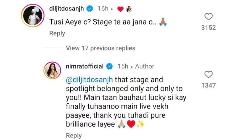 Nimrat Kaur Diljit Dosanjh Comment